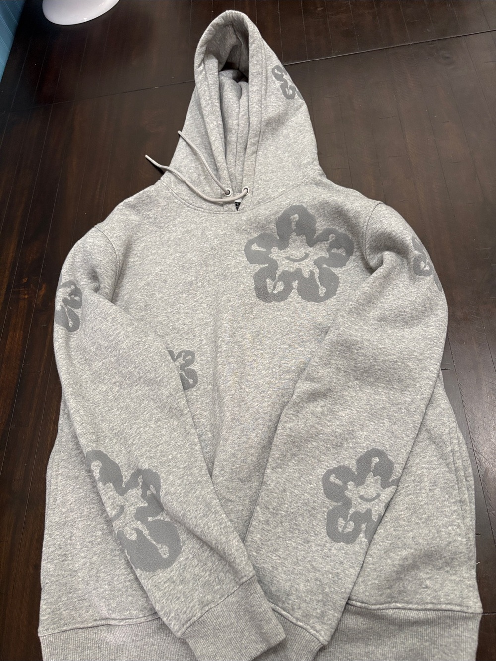 Men's Gray Crewneck Hoodie with Subtle Floral Prints